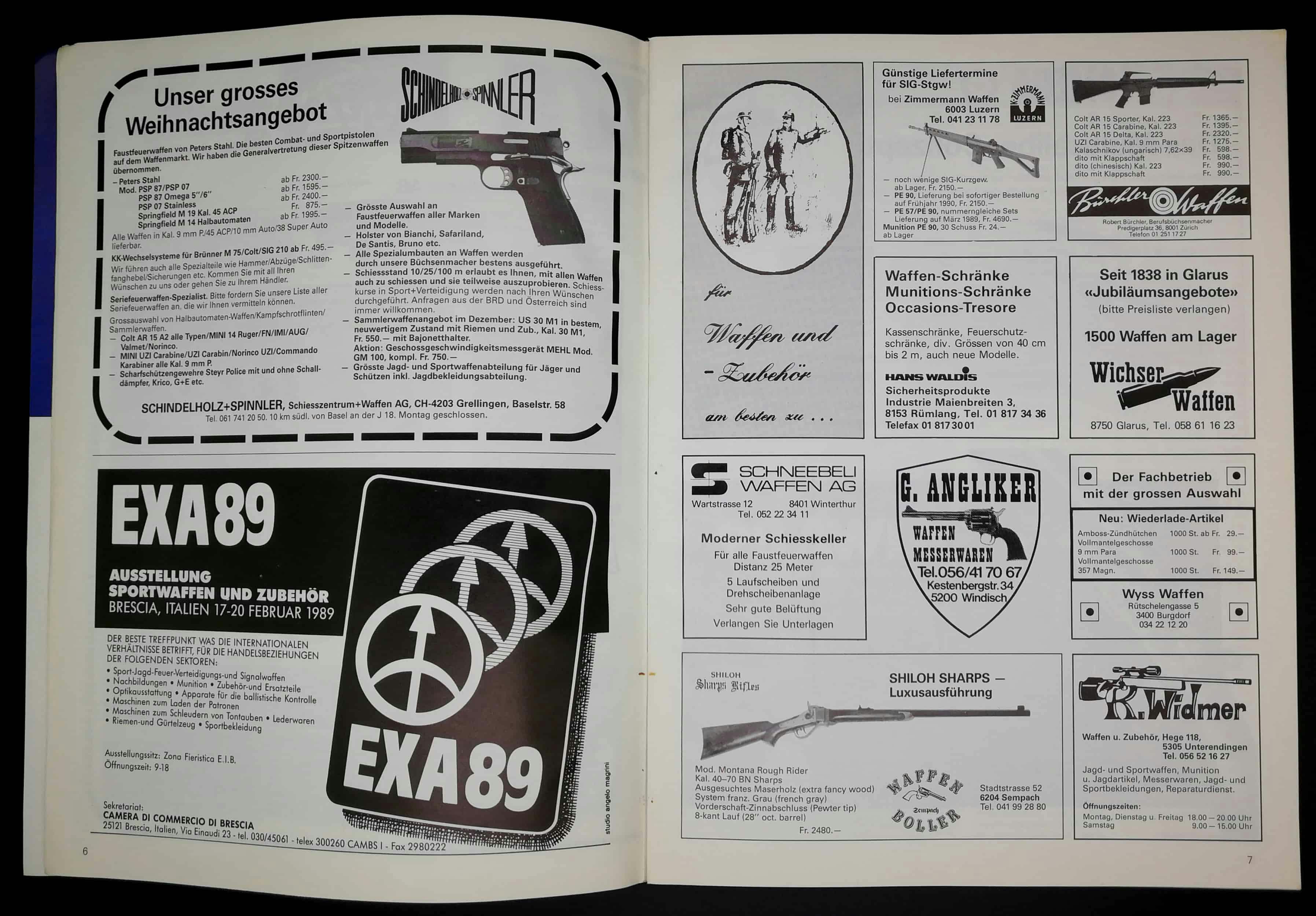 Werbung - man beachte das Inserat von Zimmermann Waffen rechts oben Mitte. Nummerngleiches PE 57 und PE 90 Für knapp 4700 Franken!