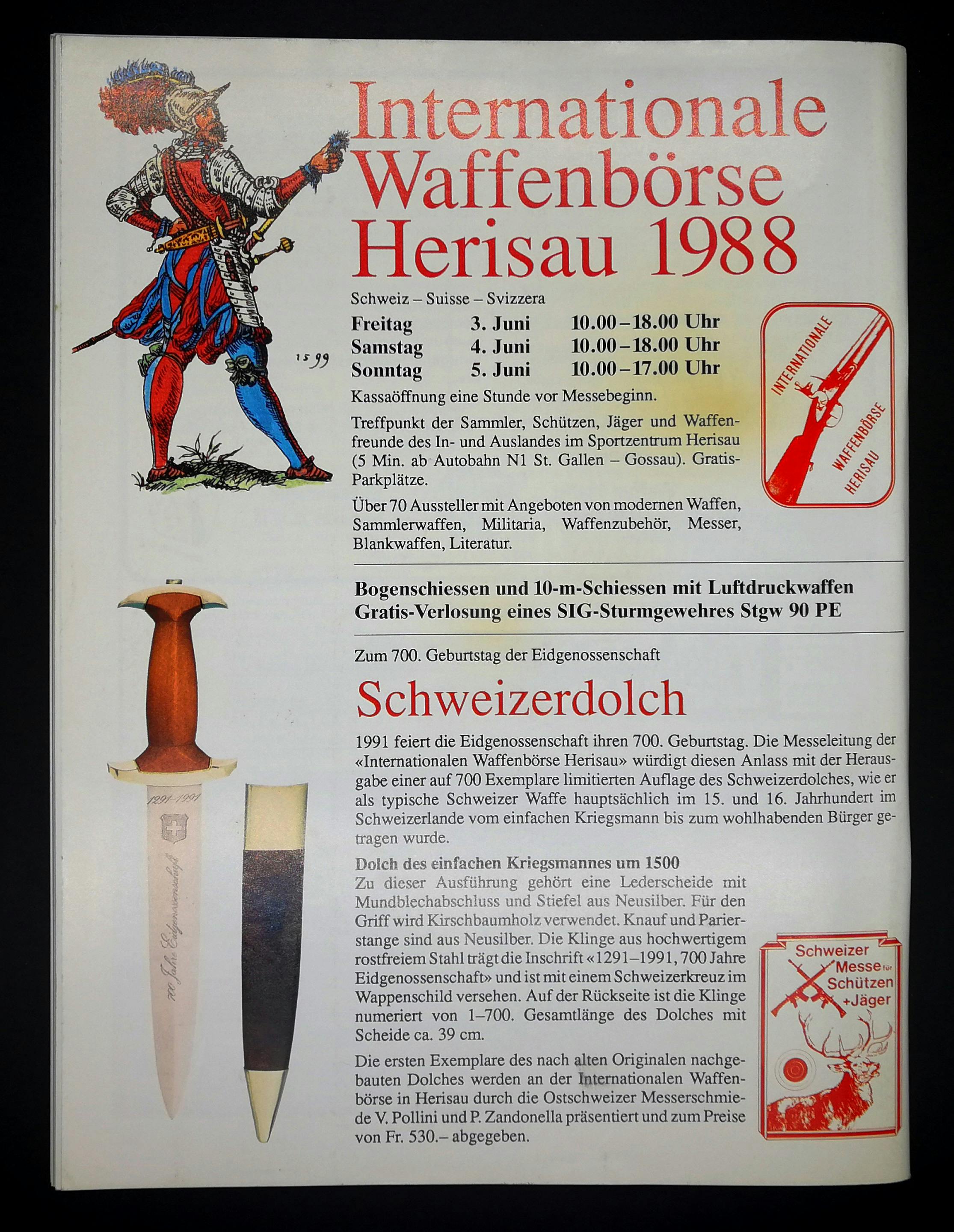 Werbung für die Waffenbörse Herisau im Sommer 1988.

