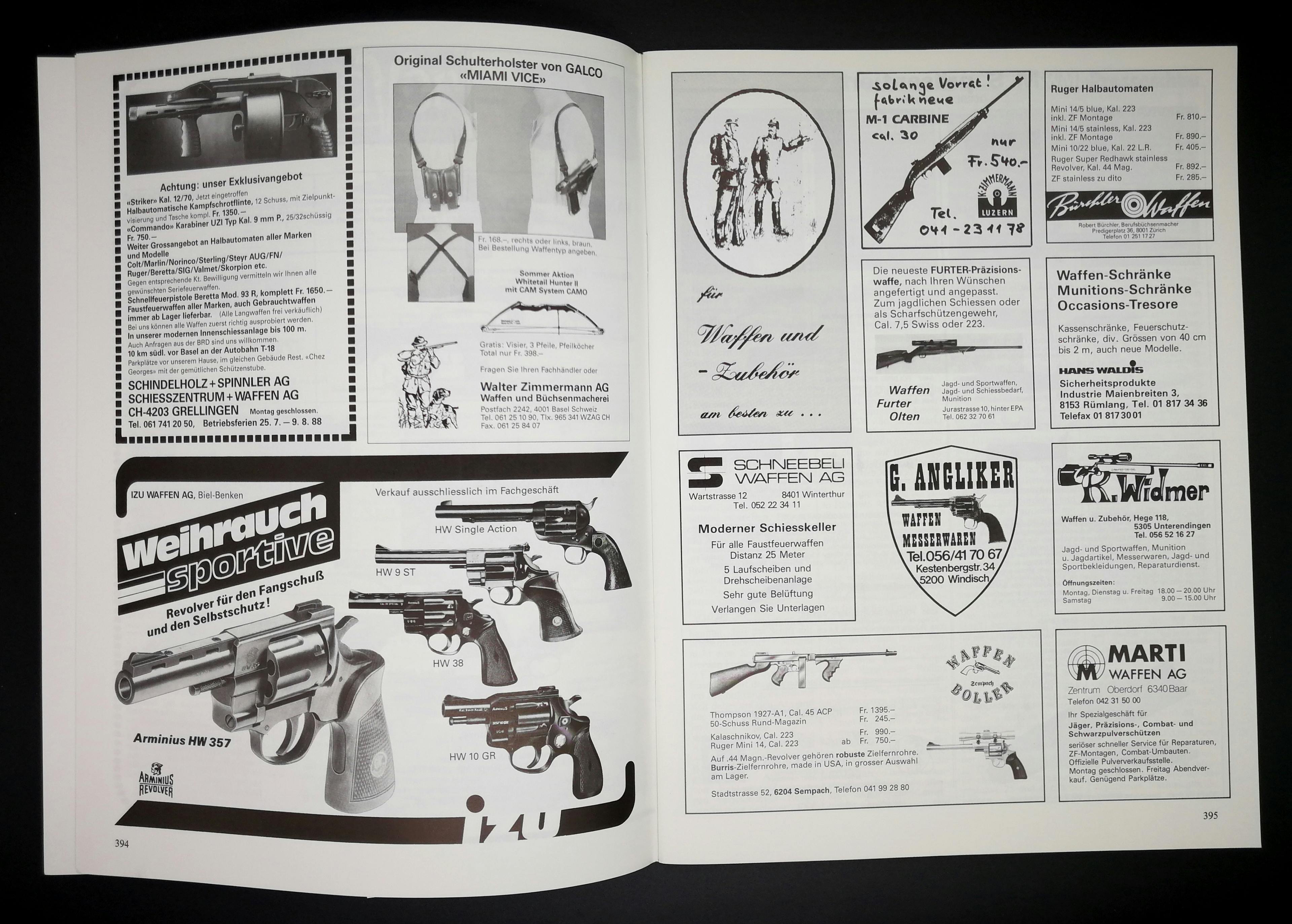 Und mehr Werbung. Tommy Guns, Revolver für den Selbstschutz und eine Schrotflinte mit Trommelmagazin.
