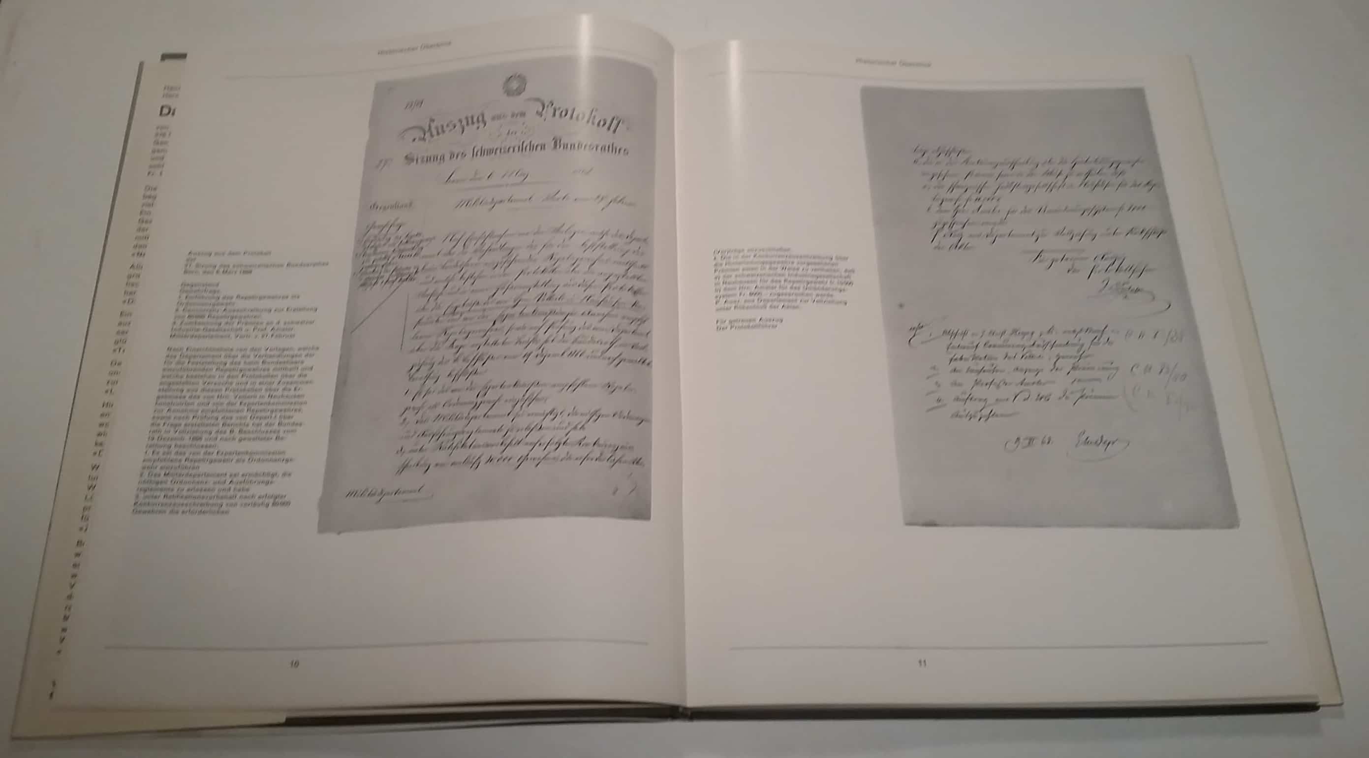 Alles beginnt mit Geschichte. Auszug aus dem Protokoll der 27. Sitzung des schweizerischen Bundesrathes (sic!) Bern, 6. März 1868.