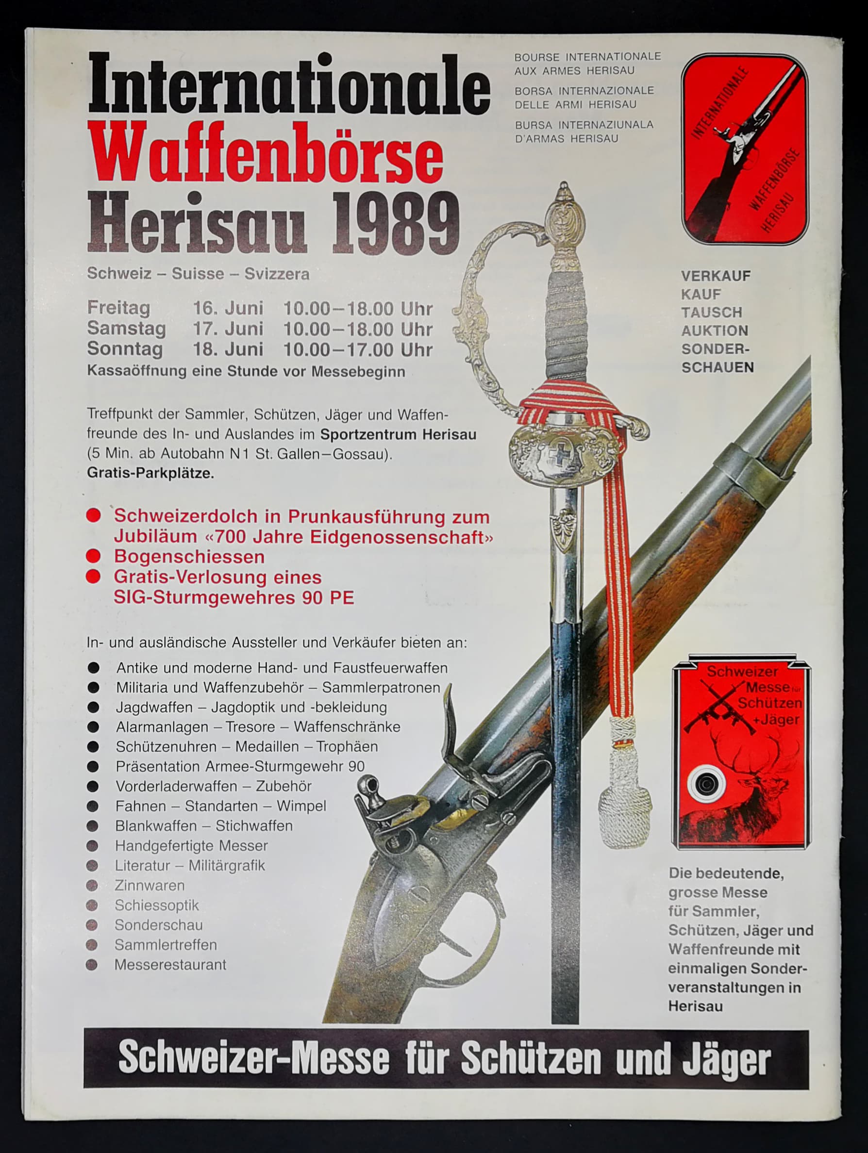 Anzeige für die Waffenbörse Herisau. Inklusiver Verlosung eines Stgw90!
