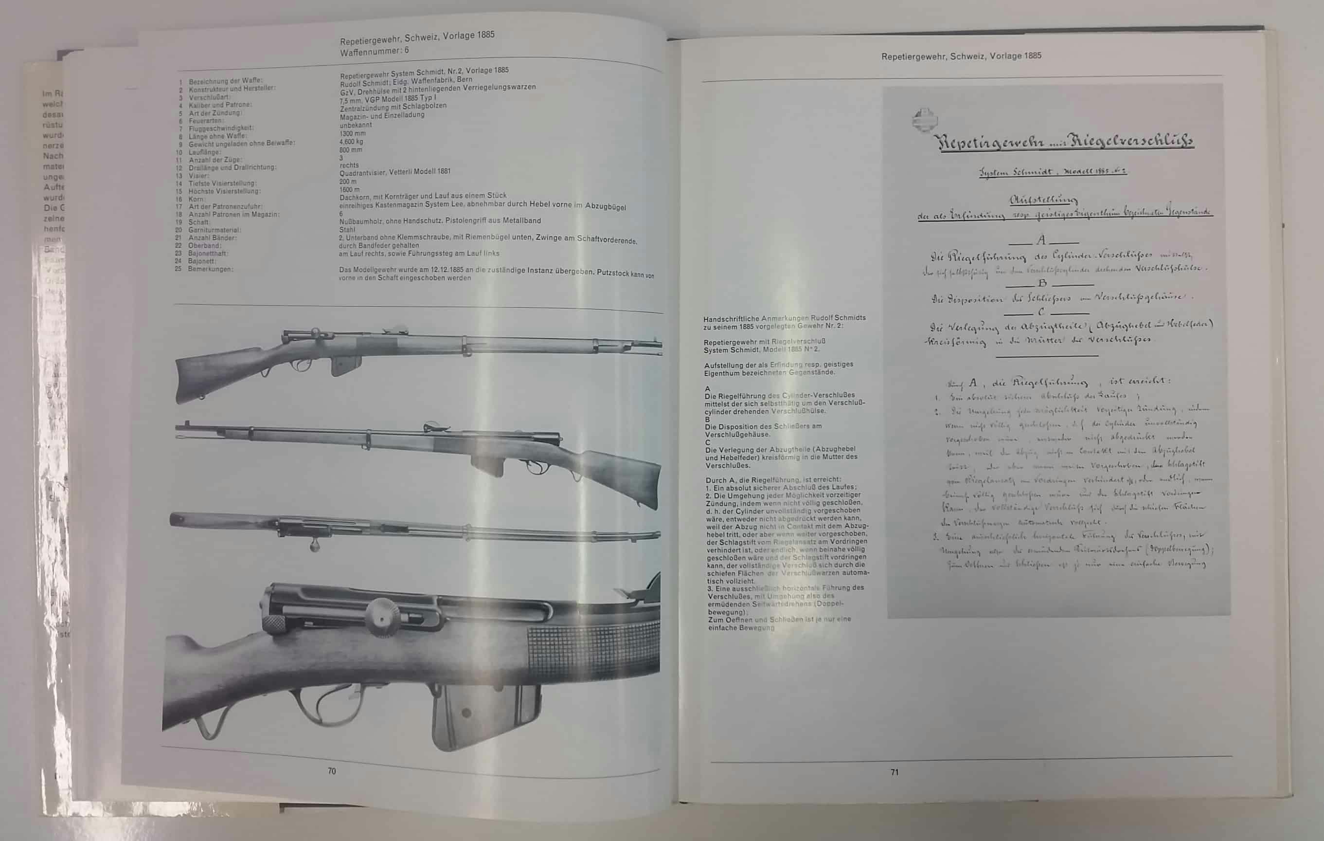 Das Repetiertgewehr System Schmidt, Nr. 2, Vorlage 1885 und handschriftliche Anmerkungen dazu von Rudolf Schmidt selbst. Gnädigerweise ist die Schrift übersetzt.