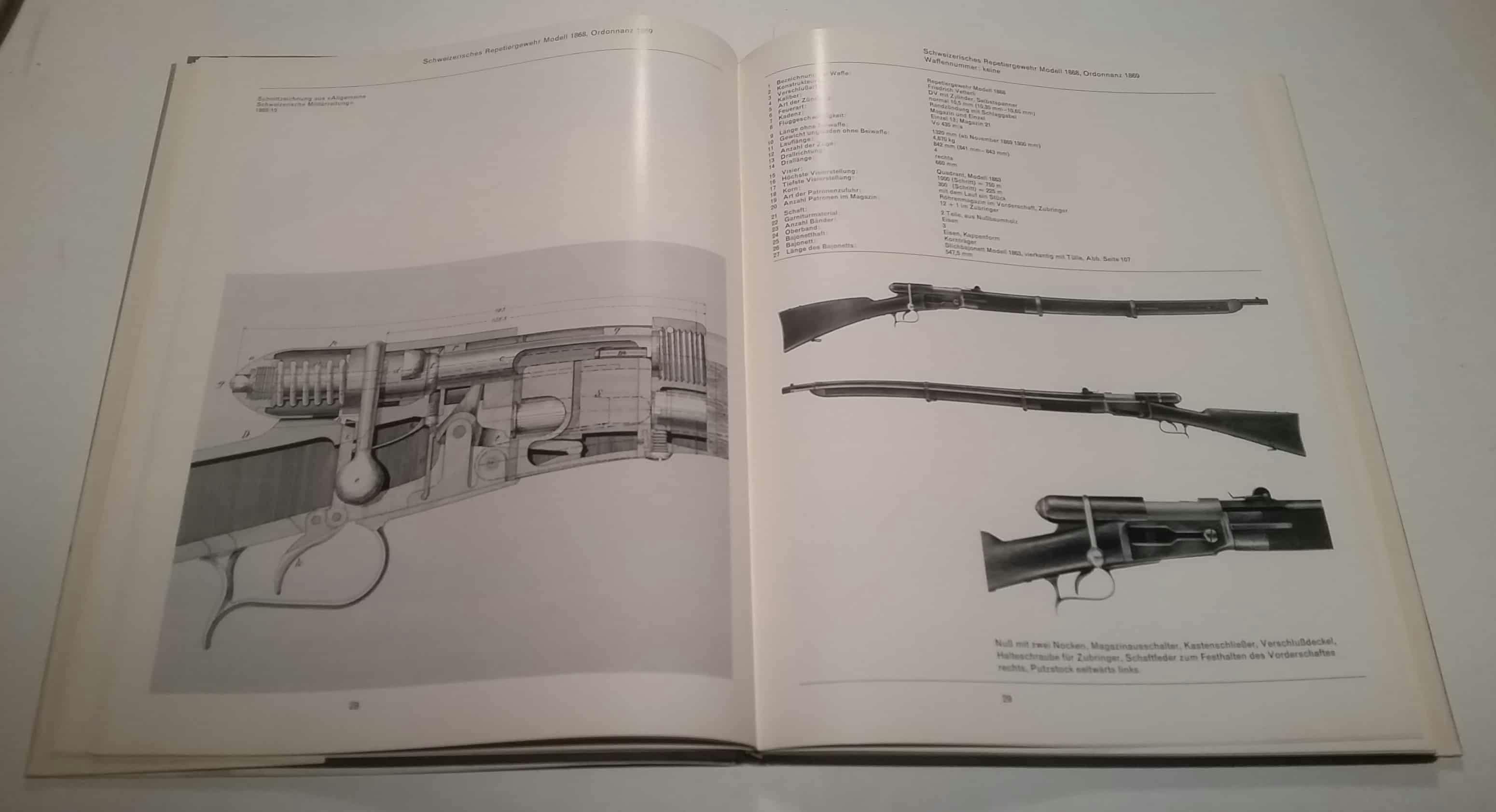 Schweizerisches Repetiergewehr Modell 1868 mit Schnittzeichnung.