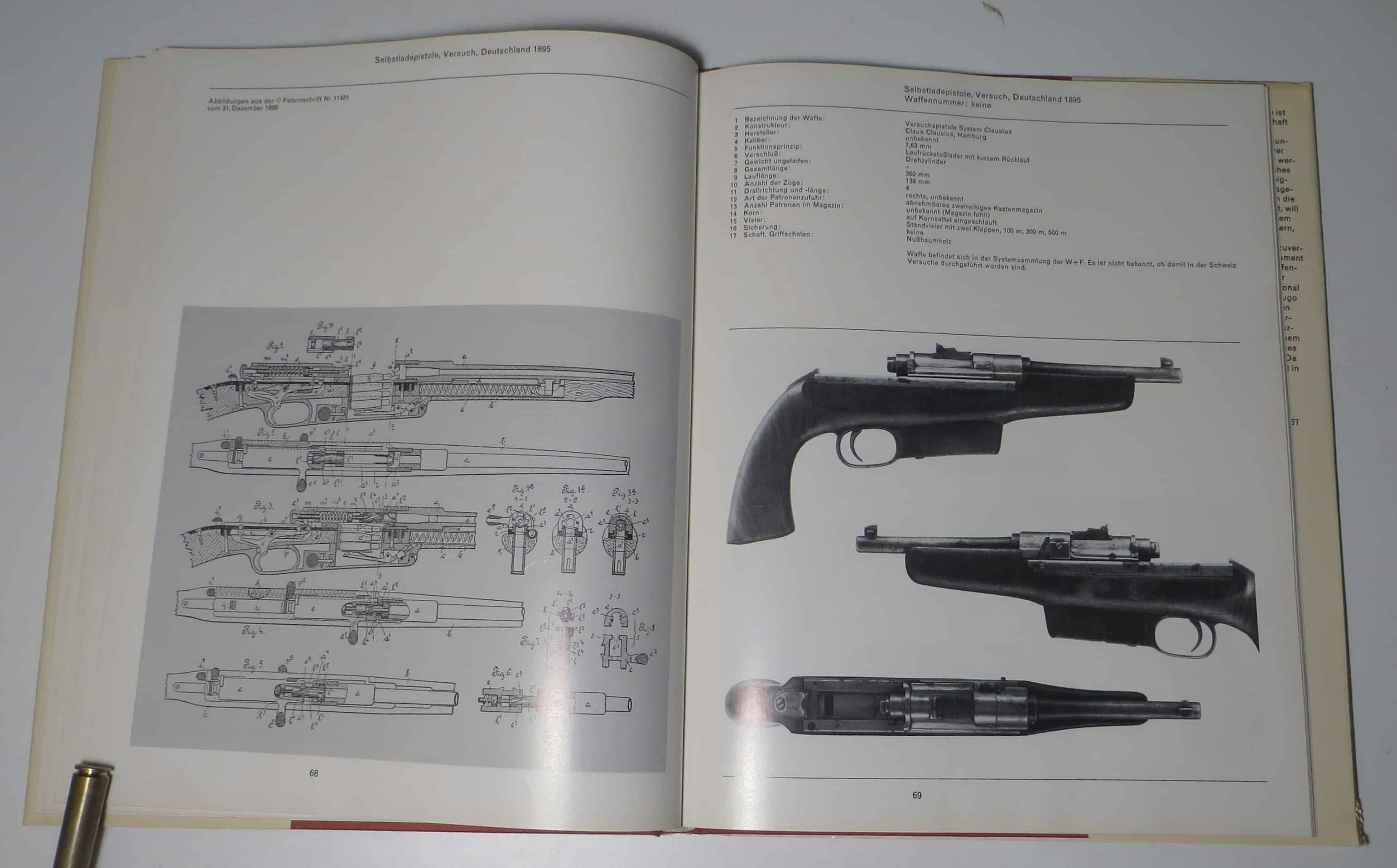 Kurios ausschauende Versuchspistole System Clausius, Hamburg. Gemäss Text befandt sich die Waffe in der Sammlung von W+F. Warum wusste anscheinend niemand.