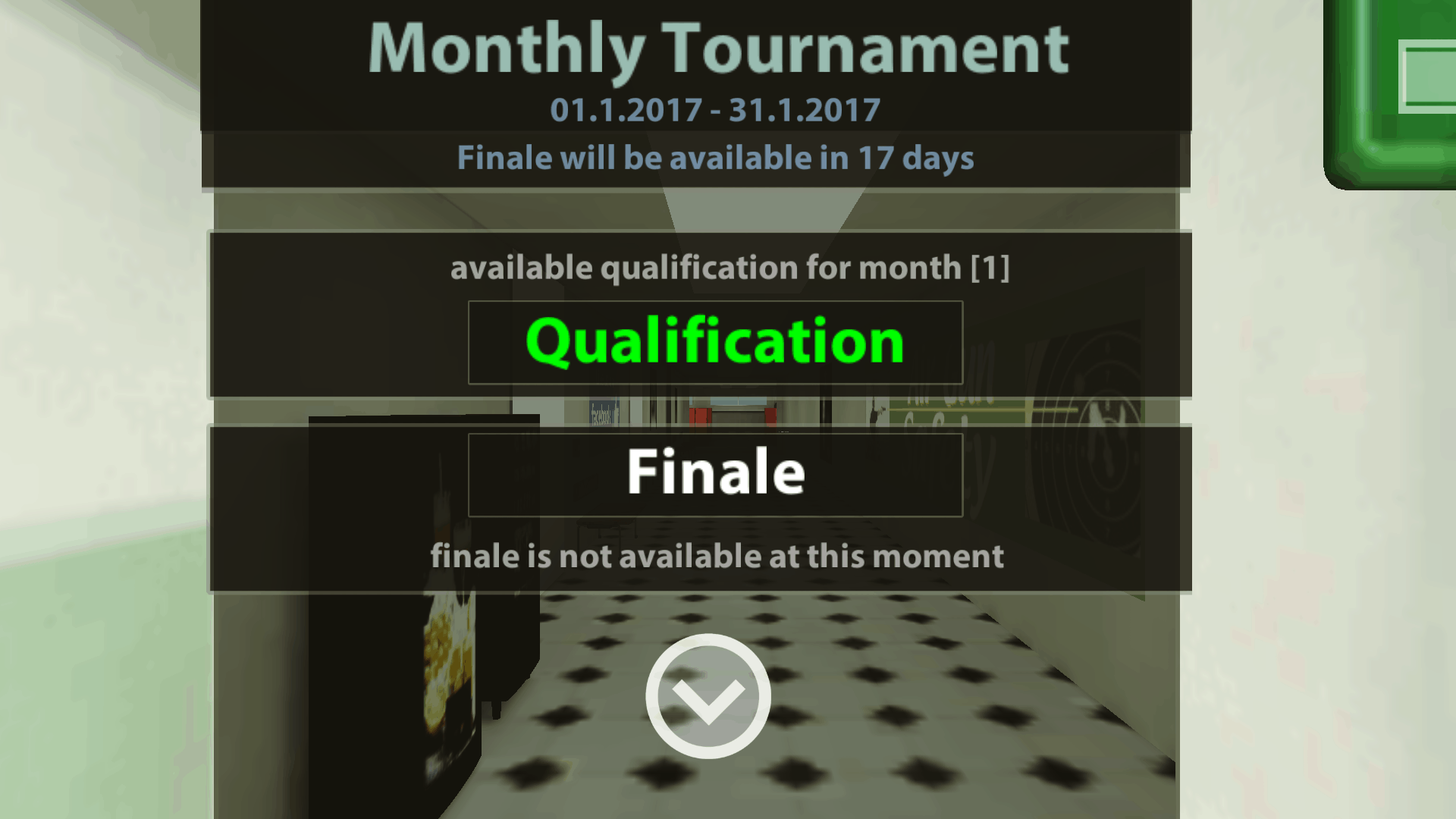 Hier kann man sich für den monatlichen Wettkampf qualifizieren. Das Finale wird zu gegebener Zeit freigeschaltet.