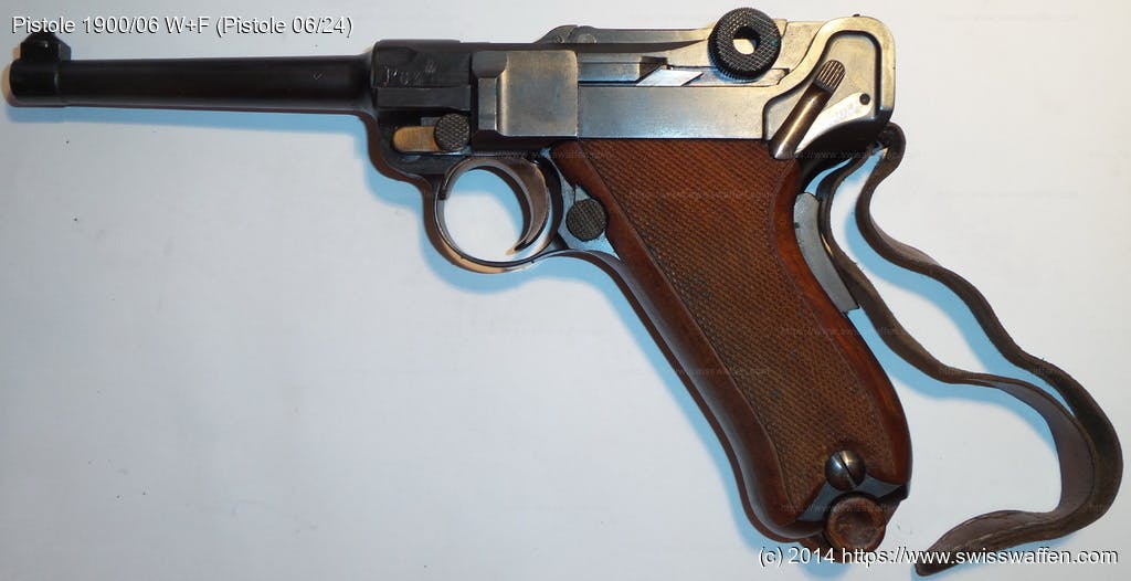 Pistole 06: Eigentlich Pistole 1900/06 (und wieder eigentlich Pistole 06/24), hier in der von W+F gebauten Version (davor wurden die 1900/06 Pistolen von DWM in Deutschland geliefert).